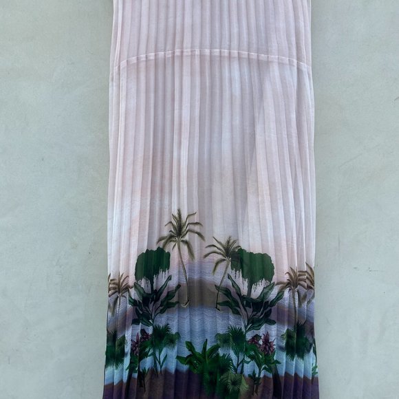 Sandro Paris Pleated Maxi Skirt Sz 3 Tropical Pattern Lined - Picture 8 of 10
